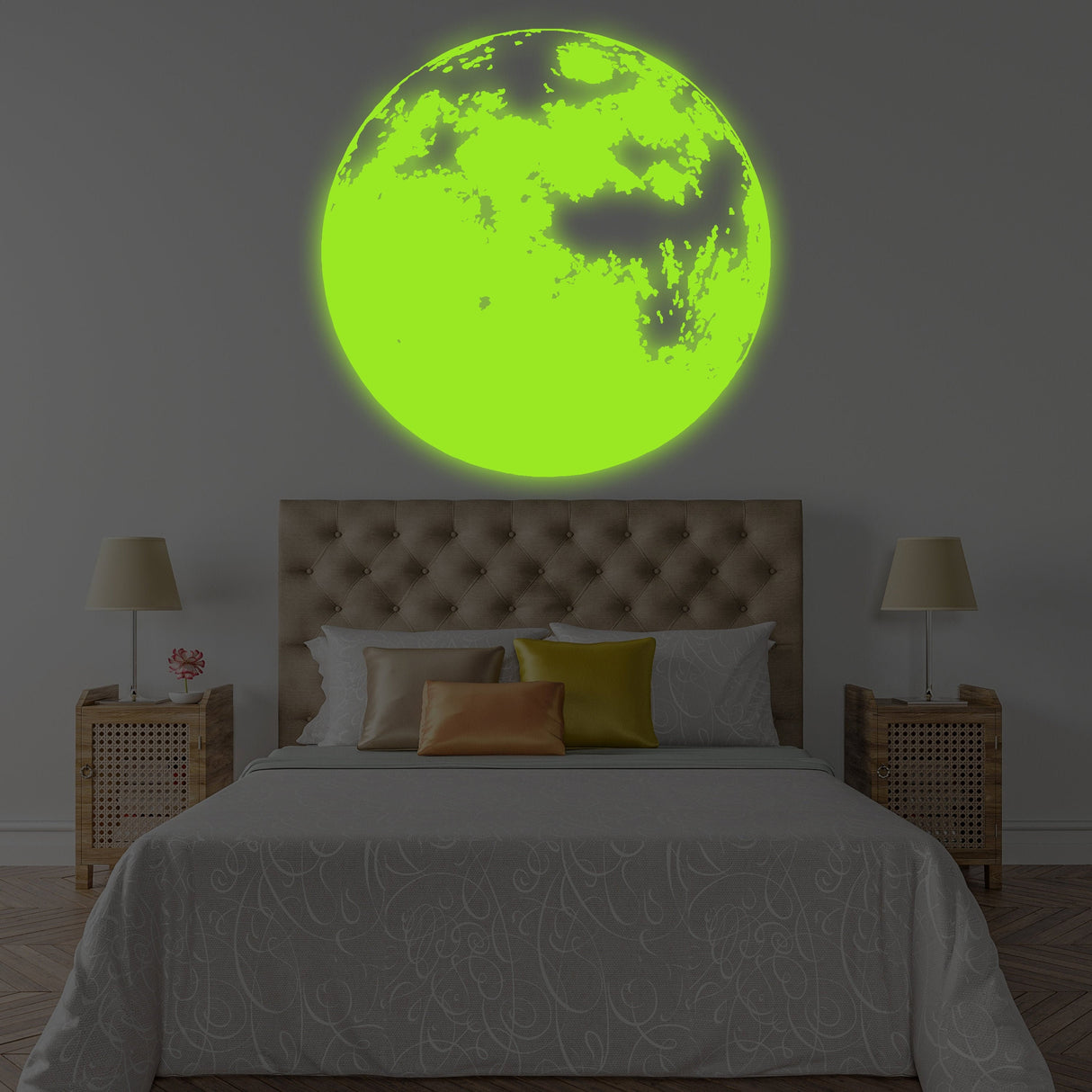 Glow In The Dark Moon Wall Sticker - Glowing Ceiling Decal For Kid Room Bedroom The Light Decor