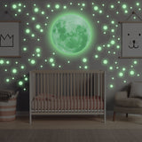 Glow In The Dark Full Moon And Star Wall Sticker - Bedroom Ceiling Decoration Large Glowing Decal