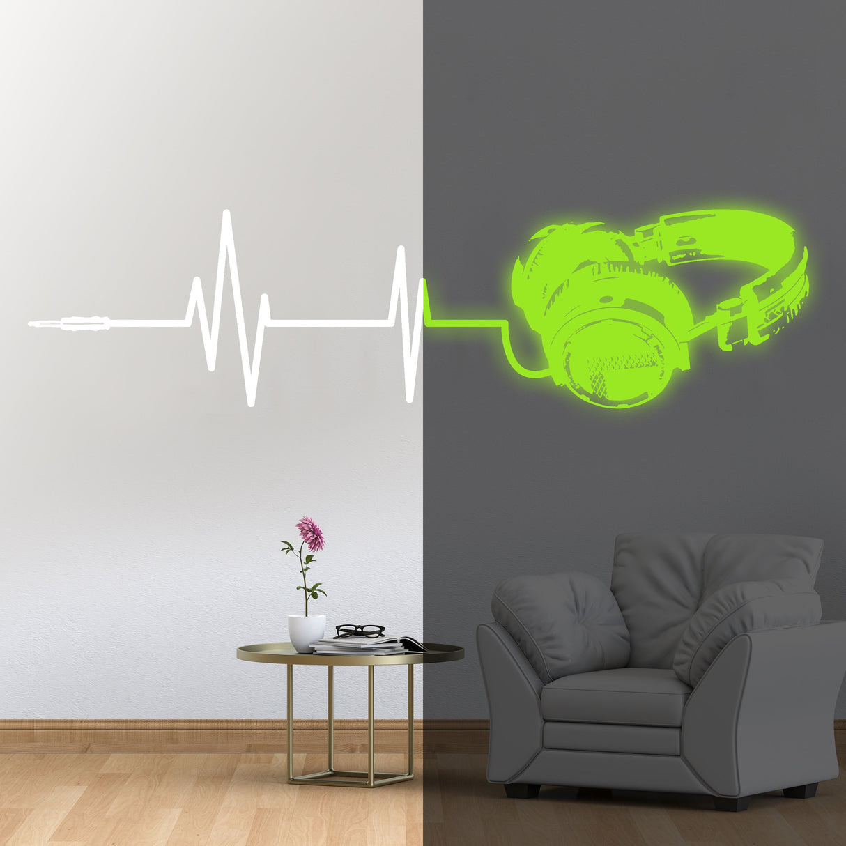 Product gallery view of Glow In Dark Headphone Vinyl Wall Sticker.