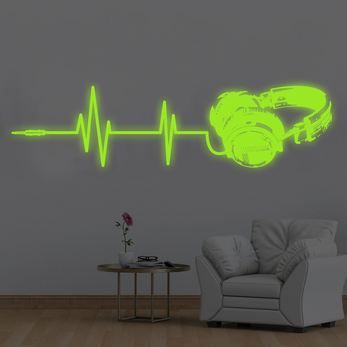 Product presentation view of Glow In Dark Headphone Vinyl Wall Sticker.