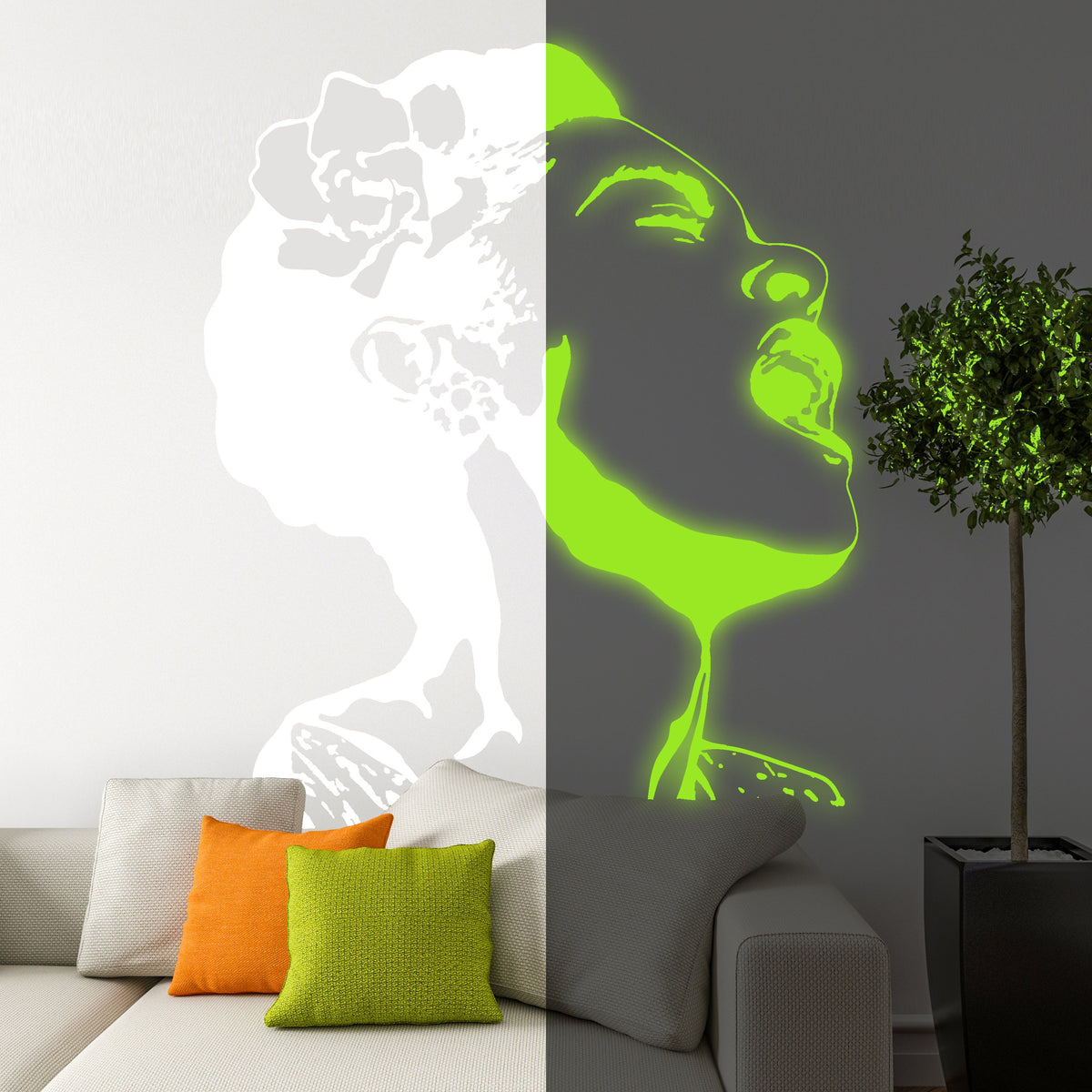 Glow In Dark Life Is Beautiful Artist Street Art Wall Decal displayed in a room setting.