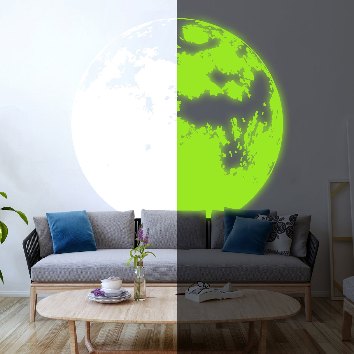 Glow In Dark Moon Wall Decor Decal - Nigh Light Full Large Sticker For Nursery Baby Kids Room.