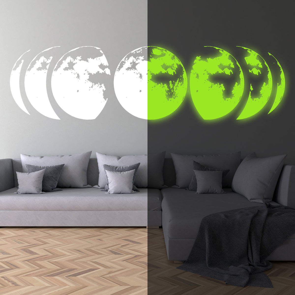 Alternate product view of Glow-in-the-Dark Moon Phases Wall Decal.