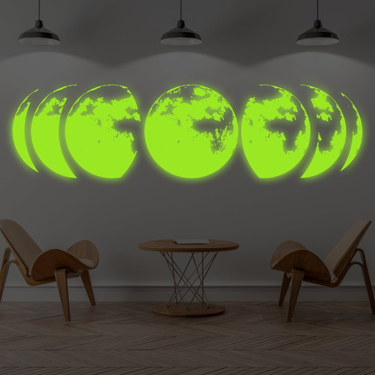 Alternate product presentation of Glow-in-the-Dark Moon Phases Wall Decal.