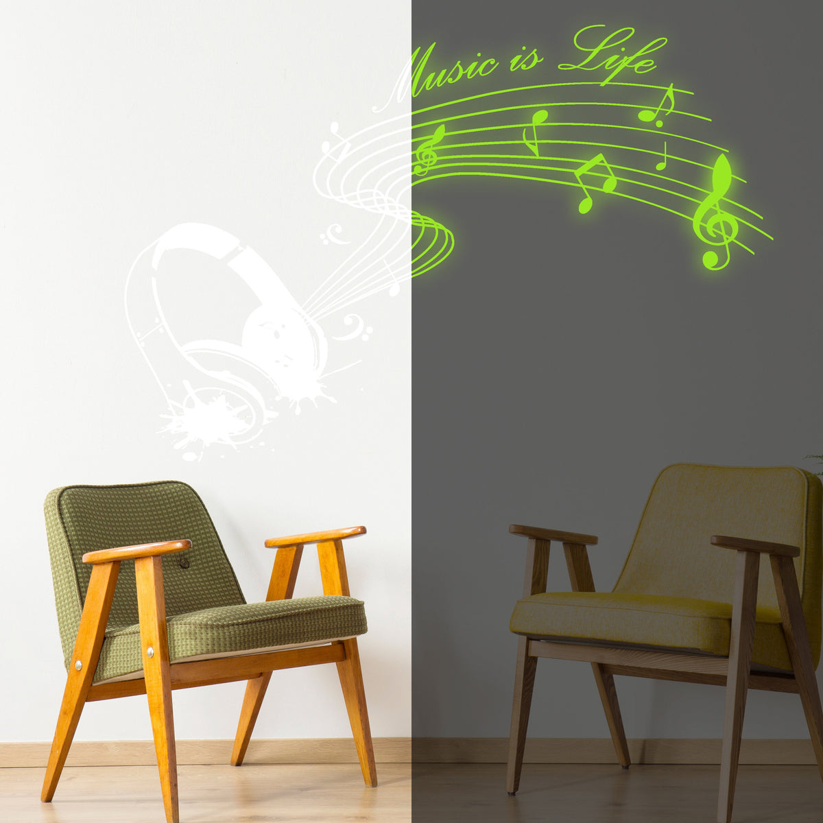 Additional product detail of Glow In Dark Music Is Life Wall Sticker.
