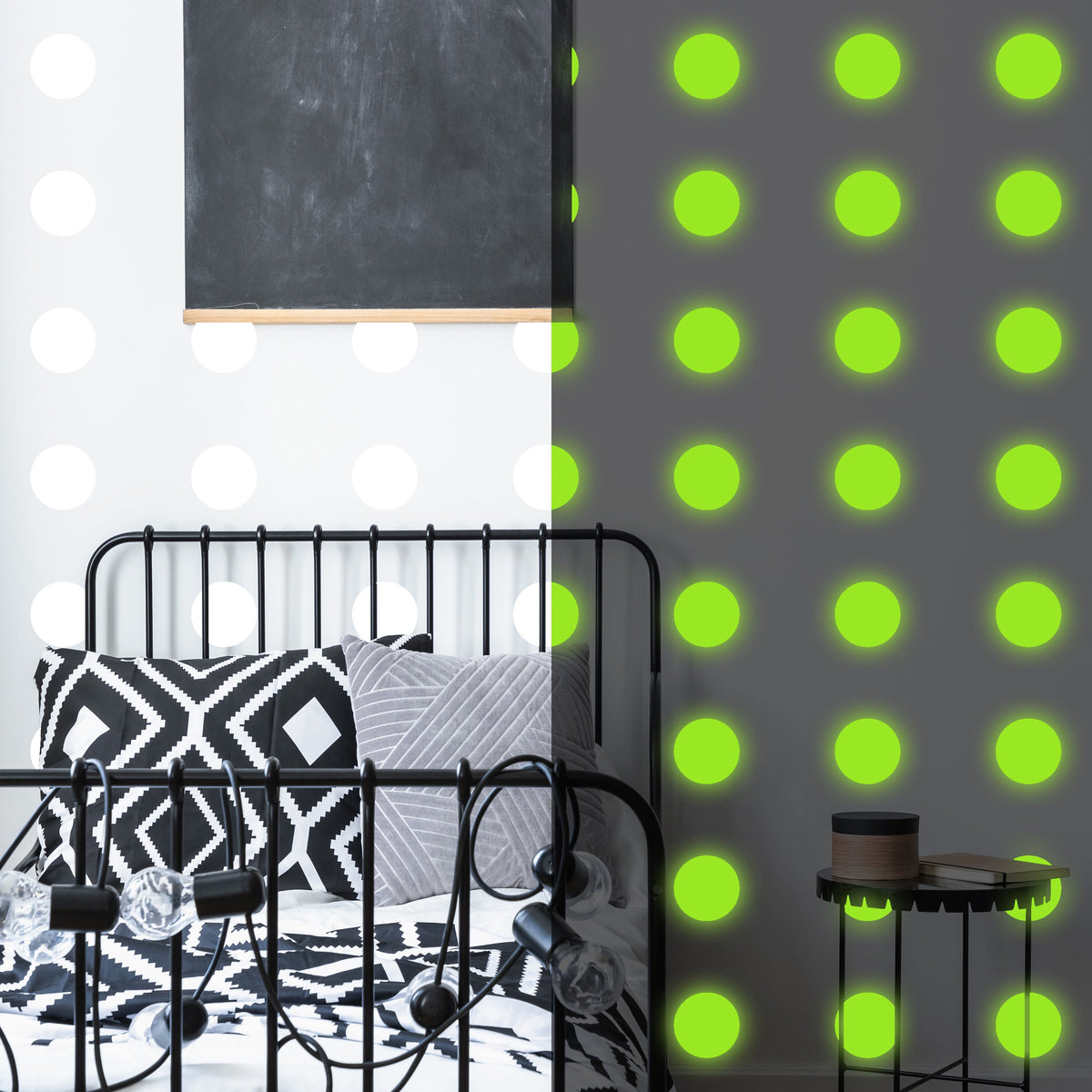 Product presentation view of 40x Glow In Dark Dots Wall Stickers.