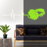 Glow In Dark Headphone Vinyl Wall Sticker - Night Light Music Art Dj Decal.