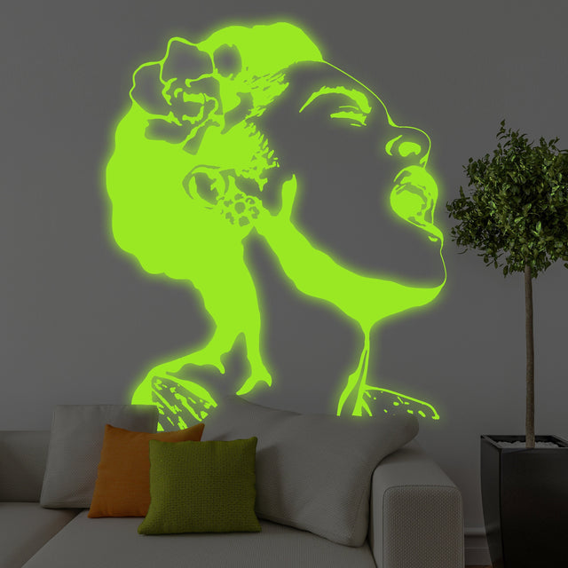 Glow-in-the-dark Life Is Beautiful street art wall decal with a singing woman design.