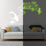 Glow In Dark Music Is Life Wall Sticker - Nigh Light Note Quote Decor Art Vinyl Decal.