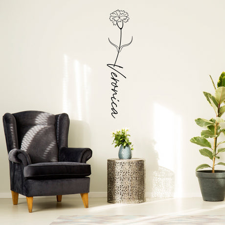 Personalized Birth Flower Name Sticker - Custom Birthday Month Floral Vinyl Wall Decal