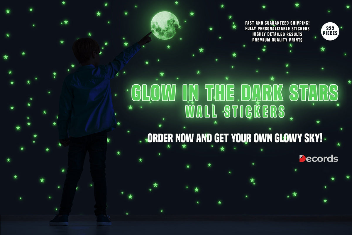 Glow In The Dark Stars Stickers - The Glowing Moon Decal For Nursery Kid Room Ceiling And Wall.