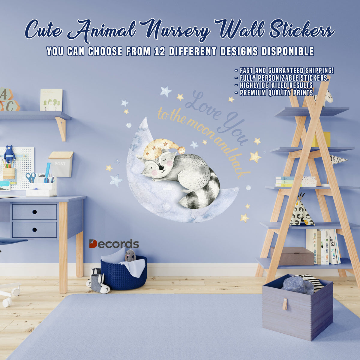 Nursery Cloud Dream Wall Sticker - Baby Animal Decor Decal For Boy Girl Room.