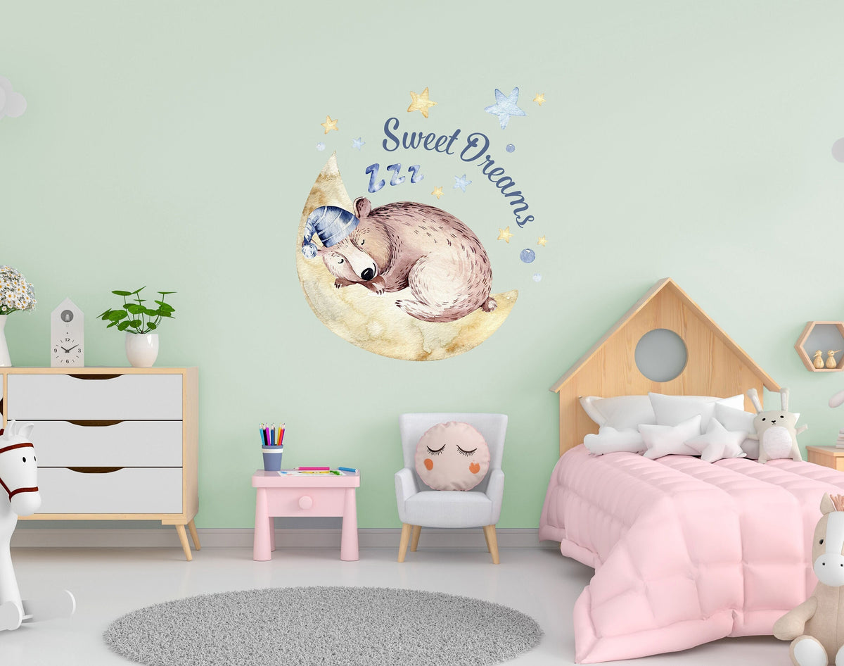 Alternate product presentation of Cute Sleeping Animal Nursery Wall Sticker.