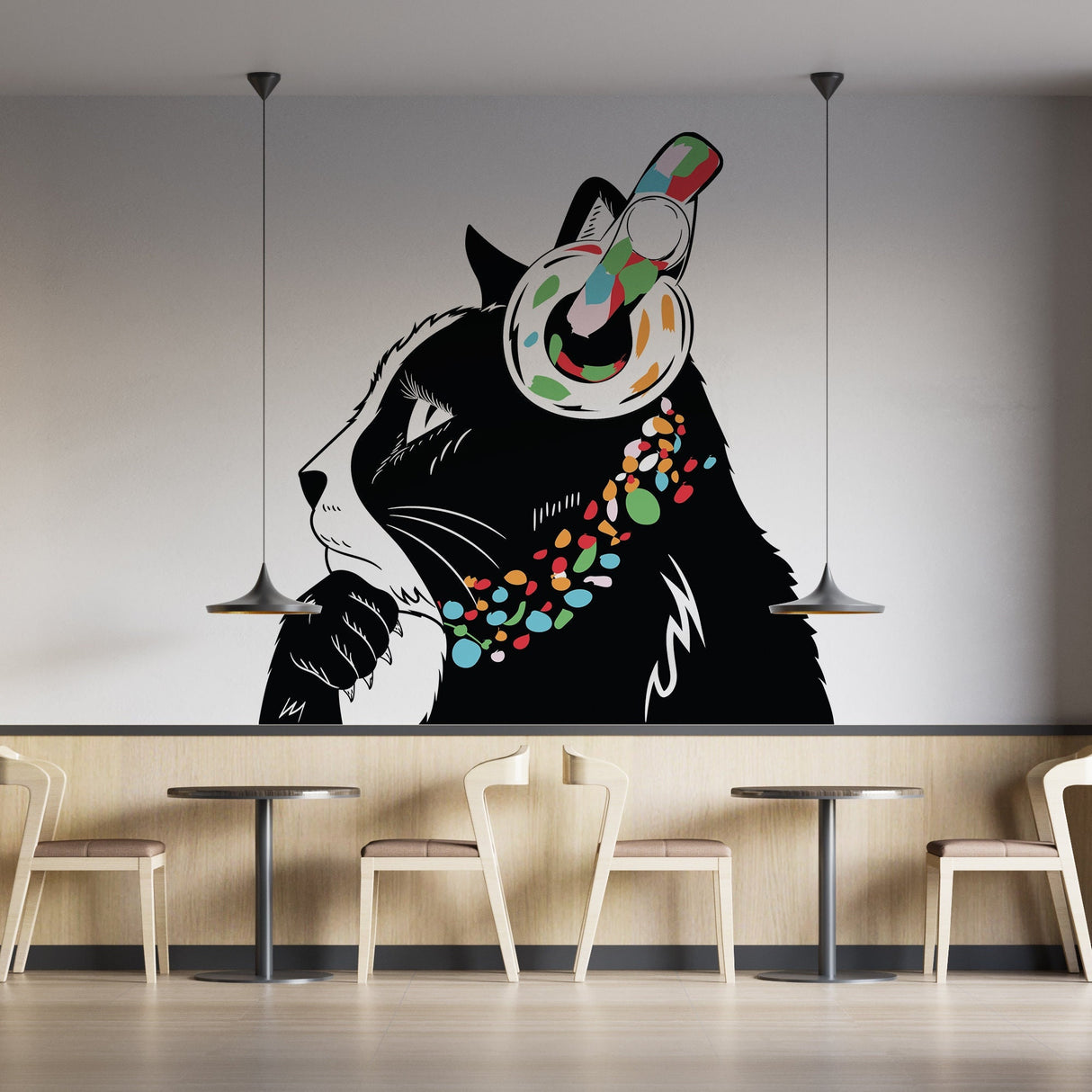 Cat in Headphones Stickers - Inspired by Banksy Graffiti Wall Decal