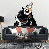 Cat in Headphones Stickers - Inspired by Banksy Graffiti Wall Decal.
