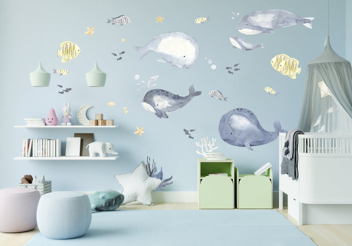 Product gallery view of Ocean Whales Wall Sticker For Kids Room Decor.