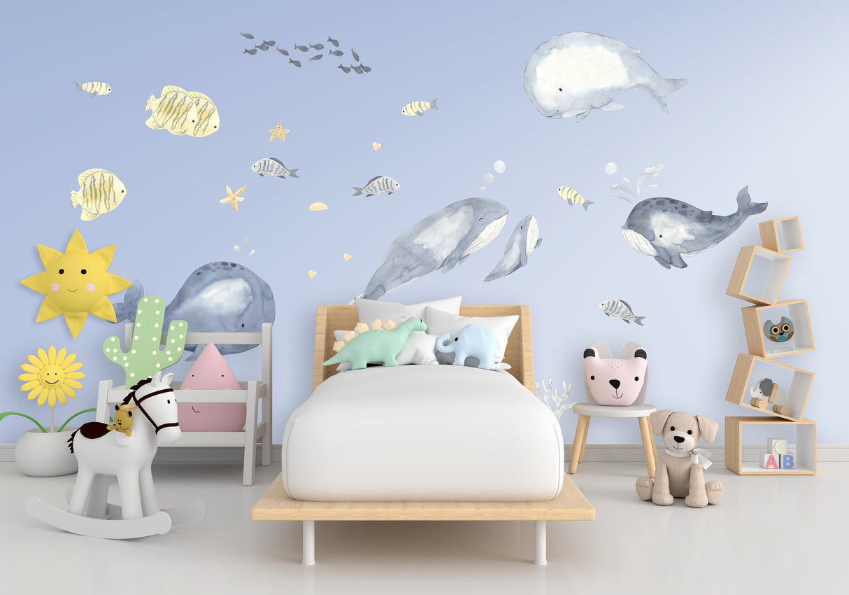 Alternate product presentation of Ocean Whales Wall Sticker For Kids Room Decor.