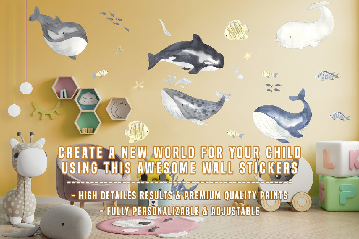 Alternate product view of Sea Whales Wall Sticker For Kids Room Decor.