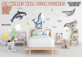 Sea Whales Wall Sticker For Kids Room Decor - The Under Ocean Life Baby Boy Nursery Decal.