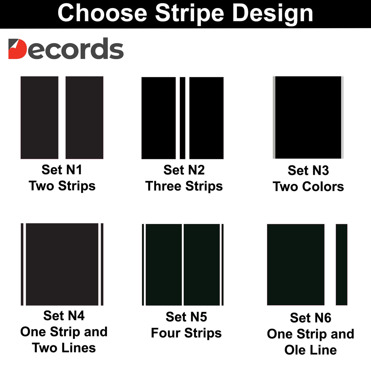 Color options for Racing Stripes Car Stickers.
