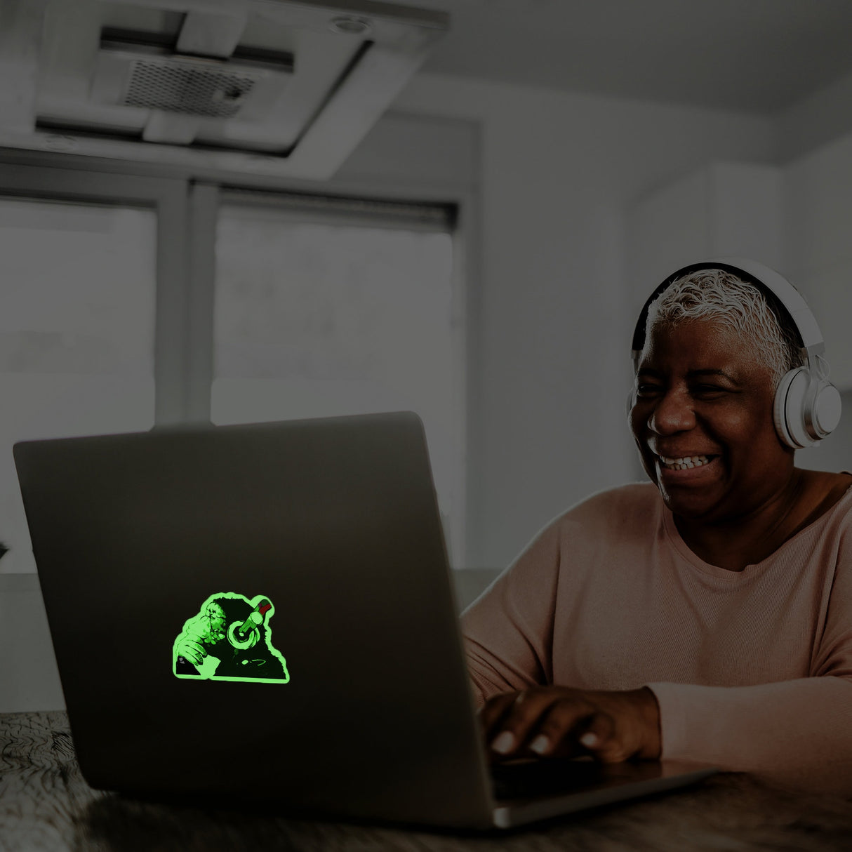 Alternate product presentation of Glow in The Dark Laptop Vinyl Decal.