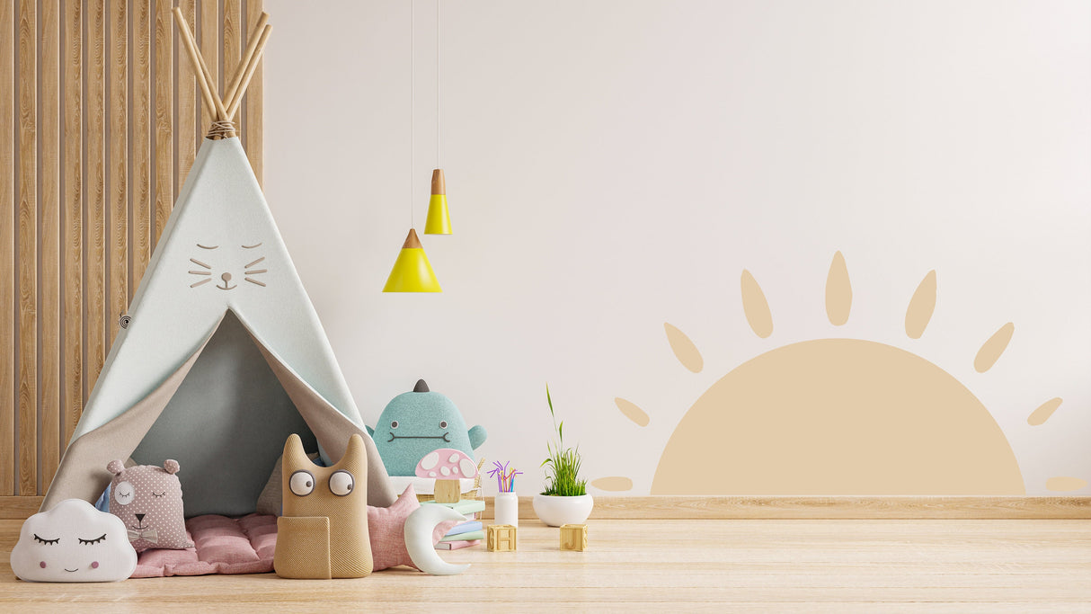 Boho landscape wall decal product detail.