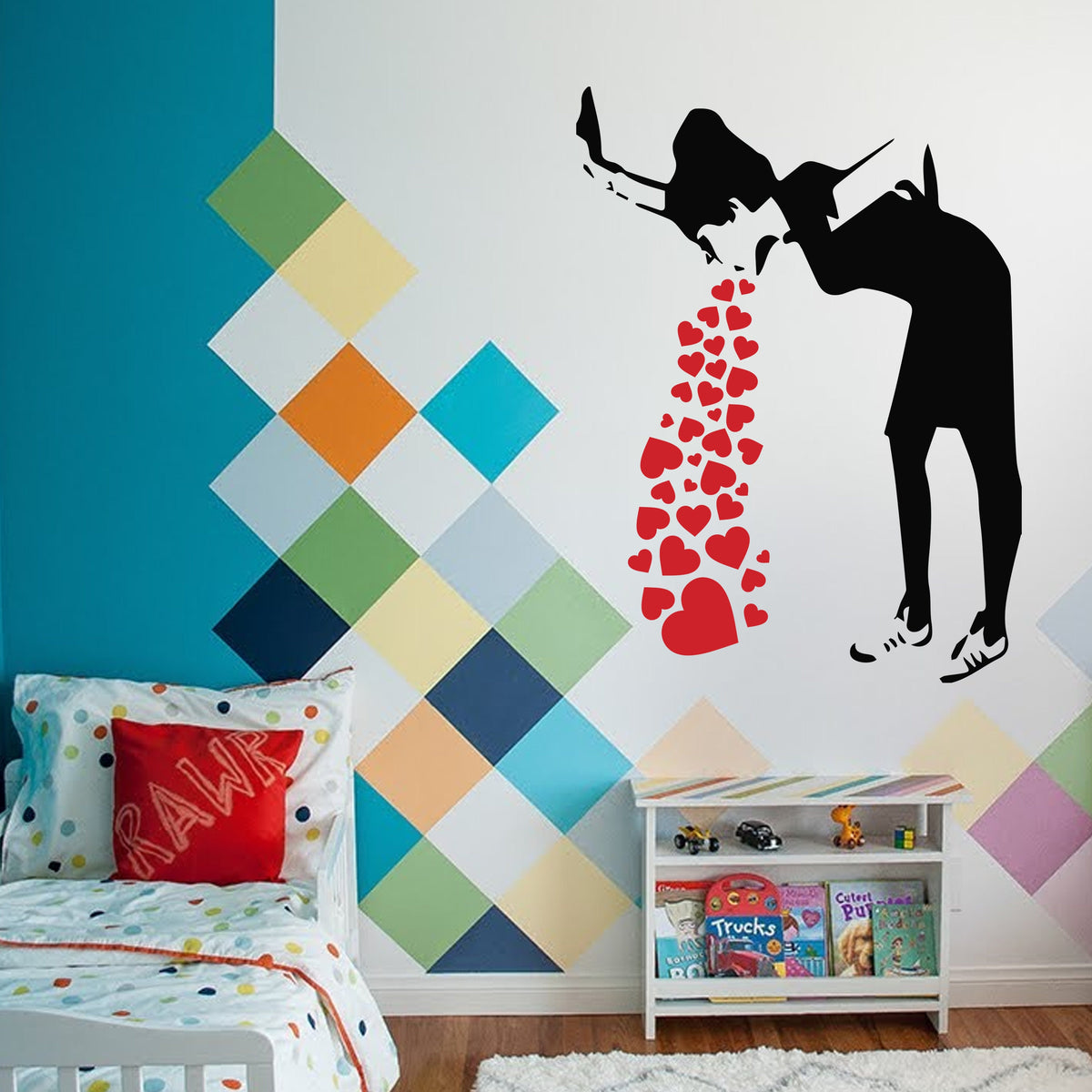 Product gallery view of Artist Love Sick Girl With Hearts Wall Decal.