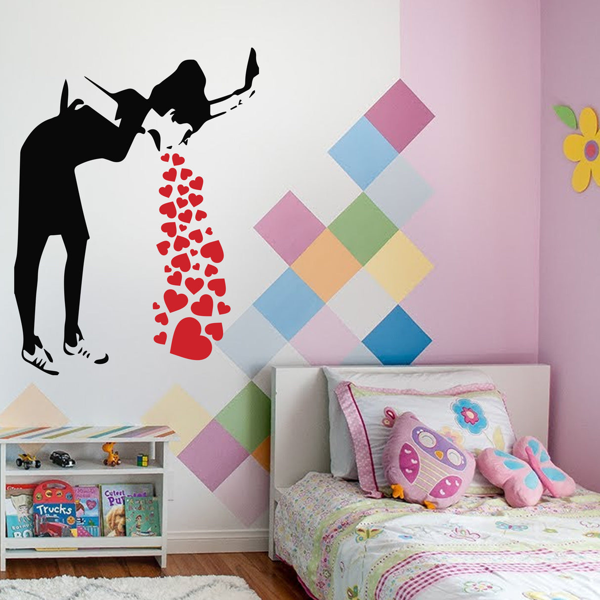 Product detail view of Artist Love Sick Girl With Hearts Wall Decal.