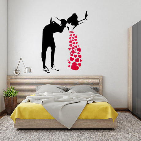 Love Sick street art wall decal with a girl and heart design.