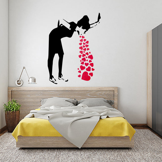 Love Sick street art wall decal with a girl and heart design.