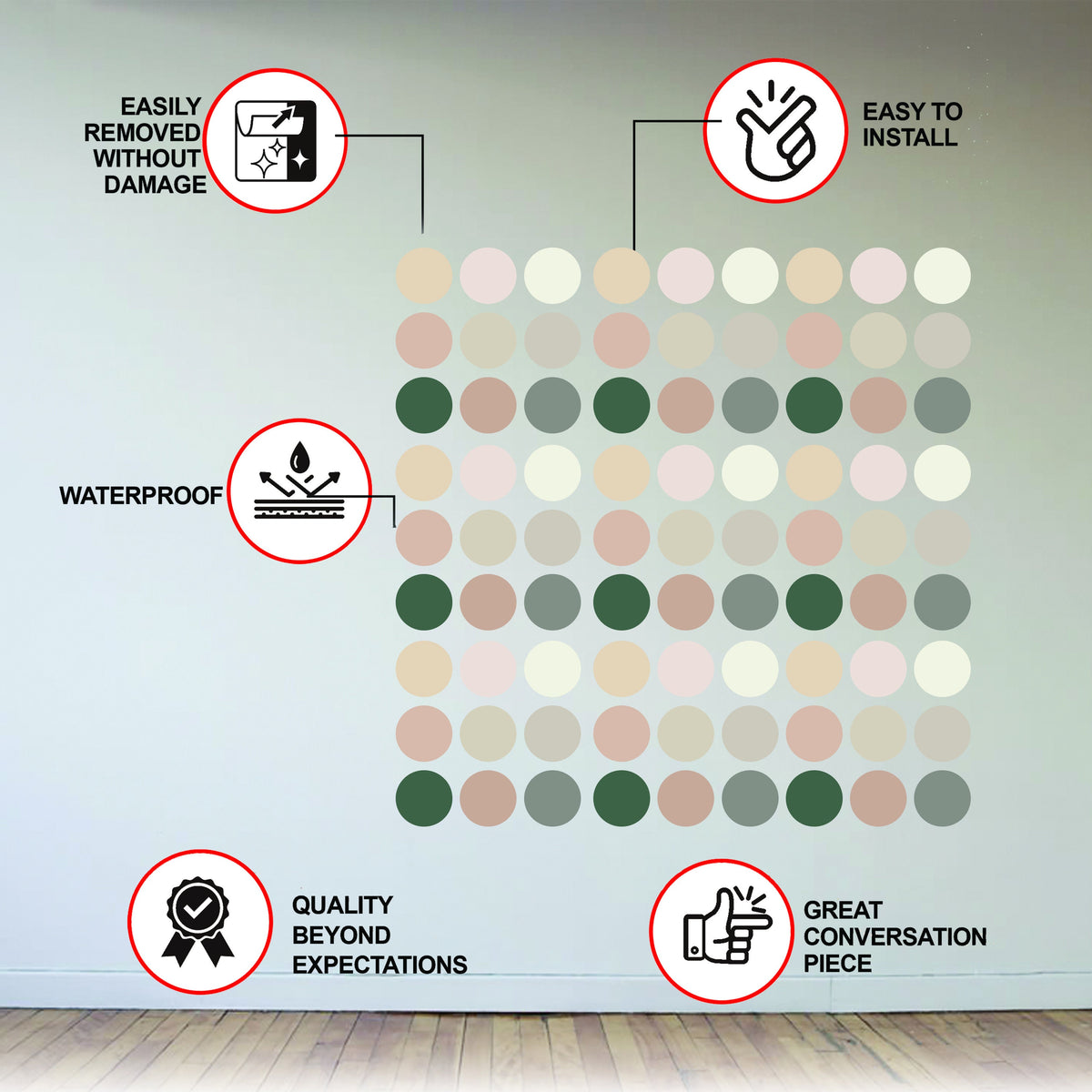50x Neutral Boho Dots Decals - Nursery Baby Kids Room Pastel Circle Wall Stickers Decor.