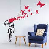 Suicide Girl with Butterfly street art wall sticker in a modern living room.