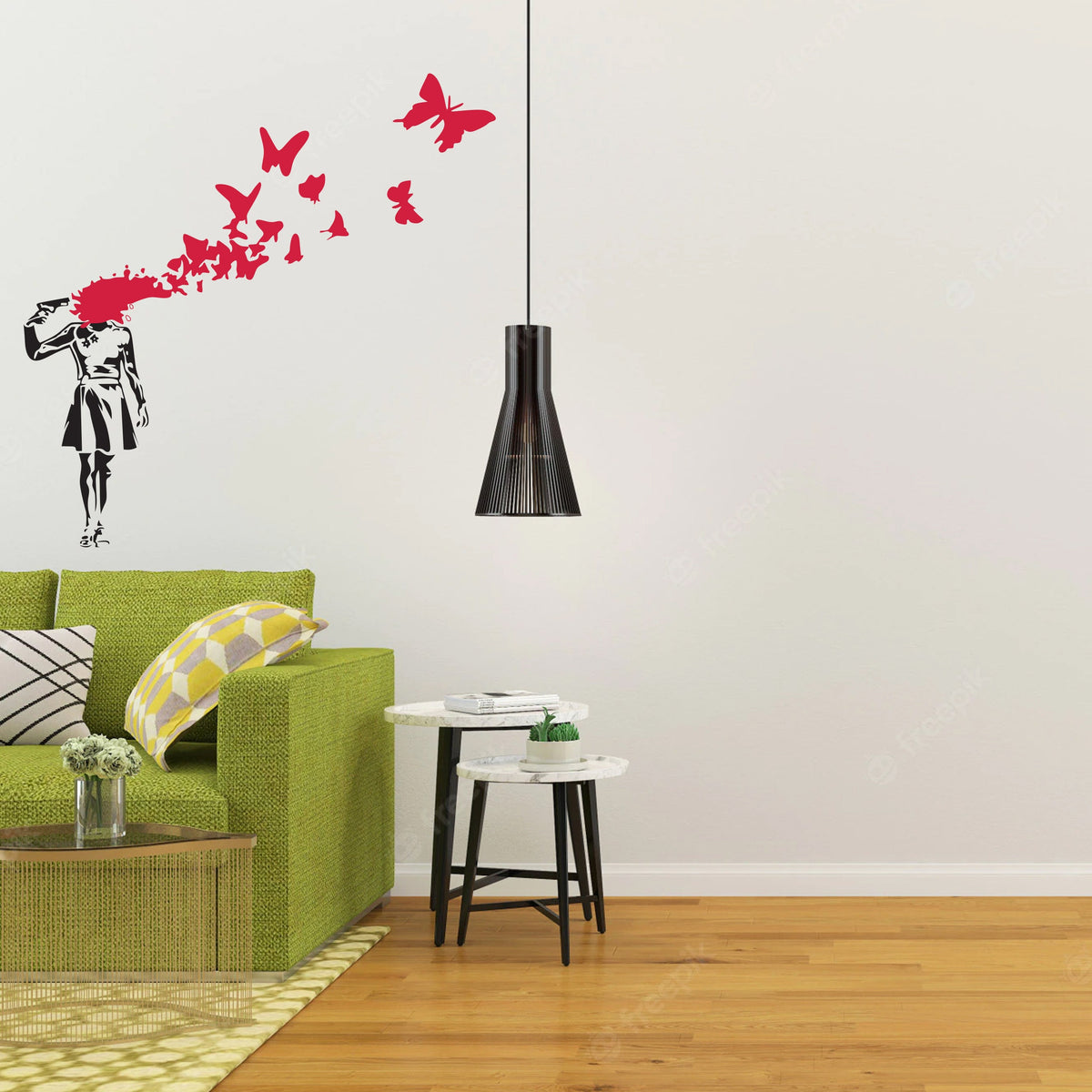 Product detail view of Artist Suicide Girl With Butterfly Wall Decal.