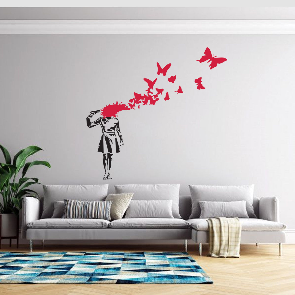 Alternate product presentation of Artist Suicide Girl With Butterfly Wall Decal.