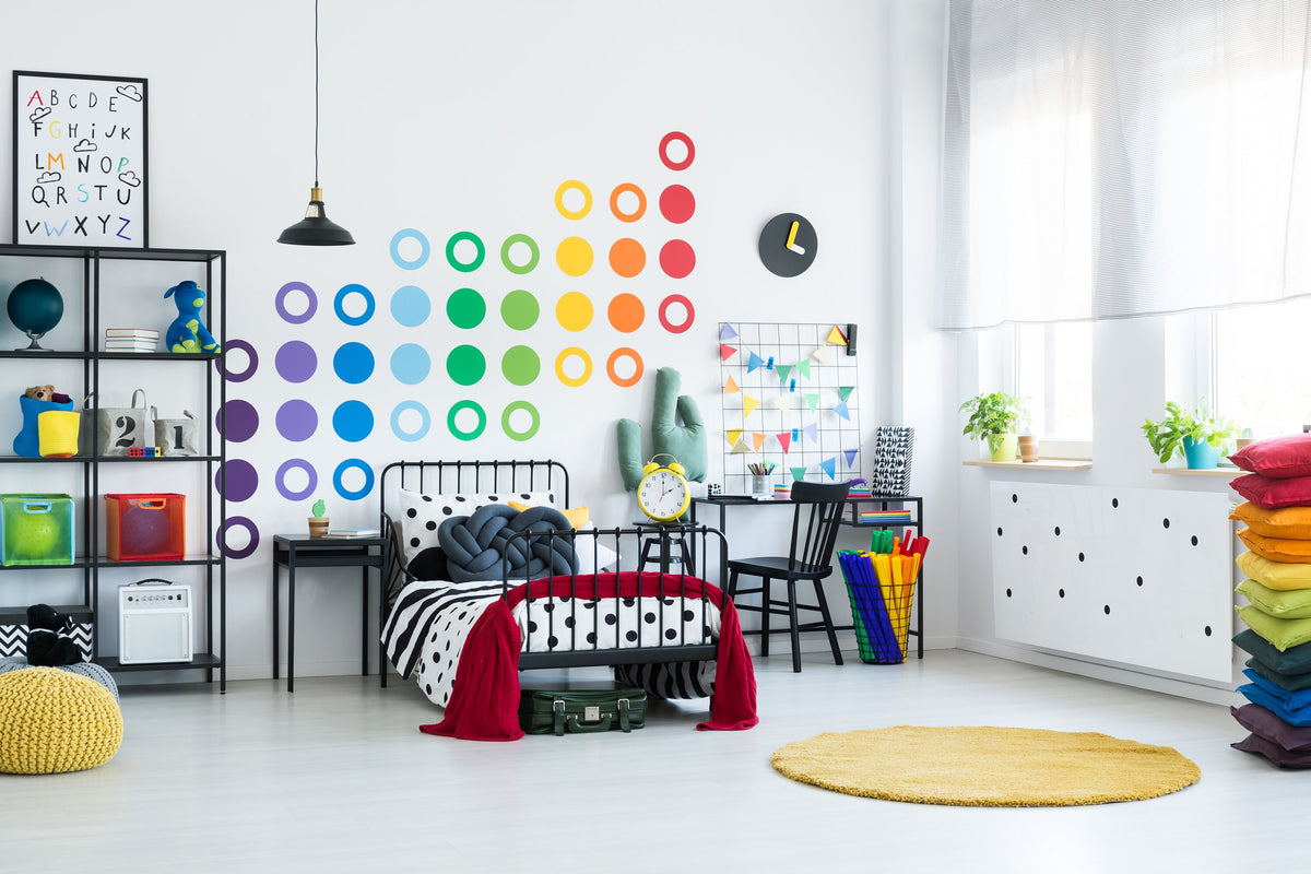 36x Rainbow Circle Wall Decals - Dots Stickers Room Decor.