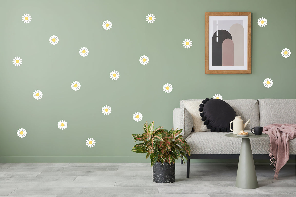 Product presentation view of 24x Daisy Flowers Wall Stickers.