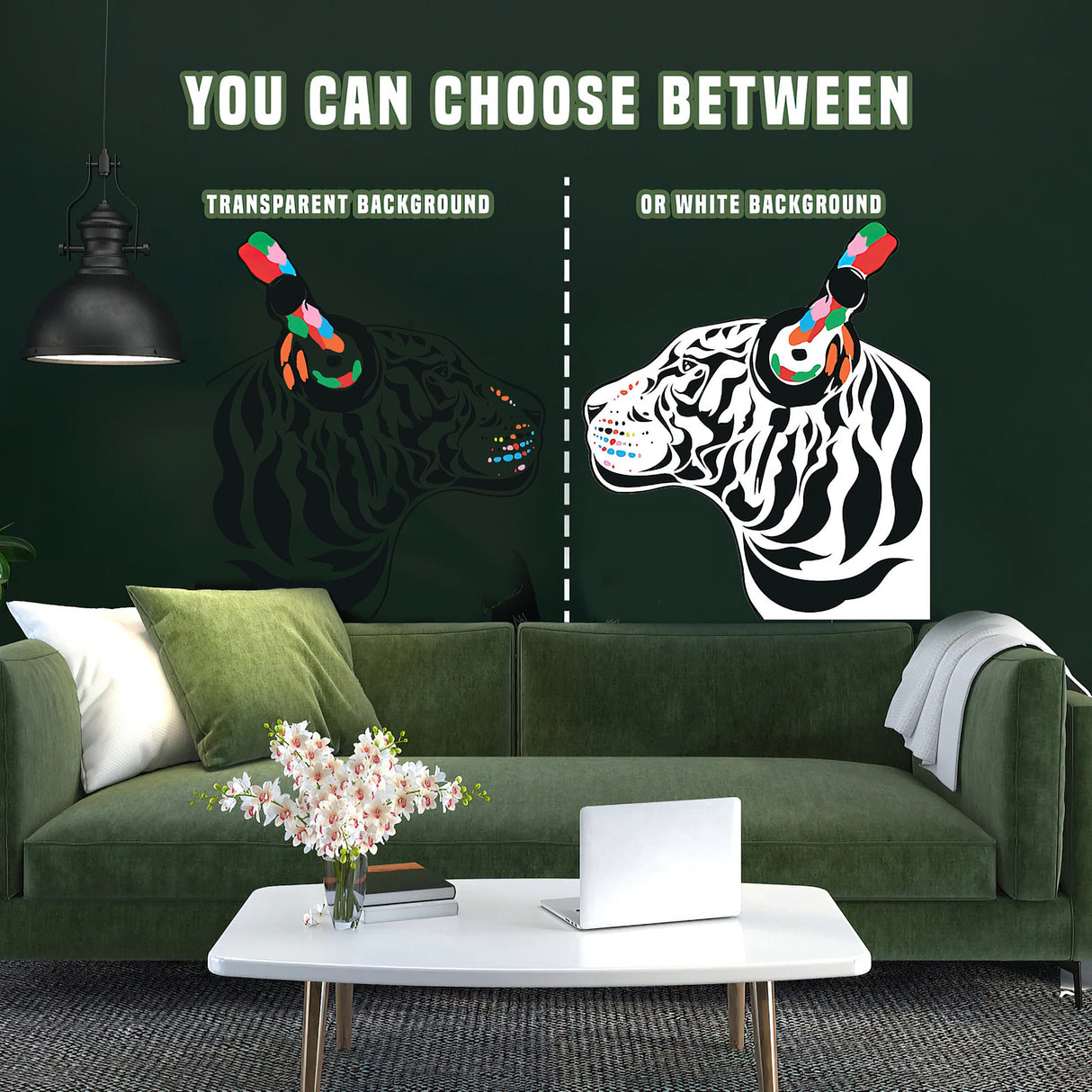 Removable vinyl decal featuring a tiger wearing headphones.