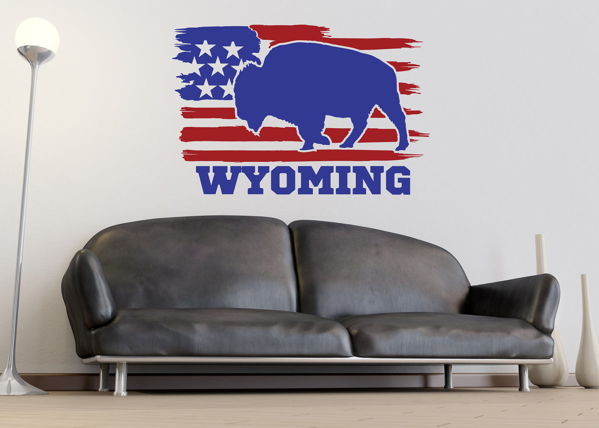 Alternate gallery view of Wyoming Decal - Wyoming State Bull Wall Sticker - Wyoming Map Fan.