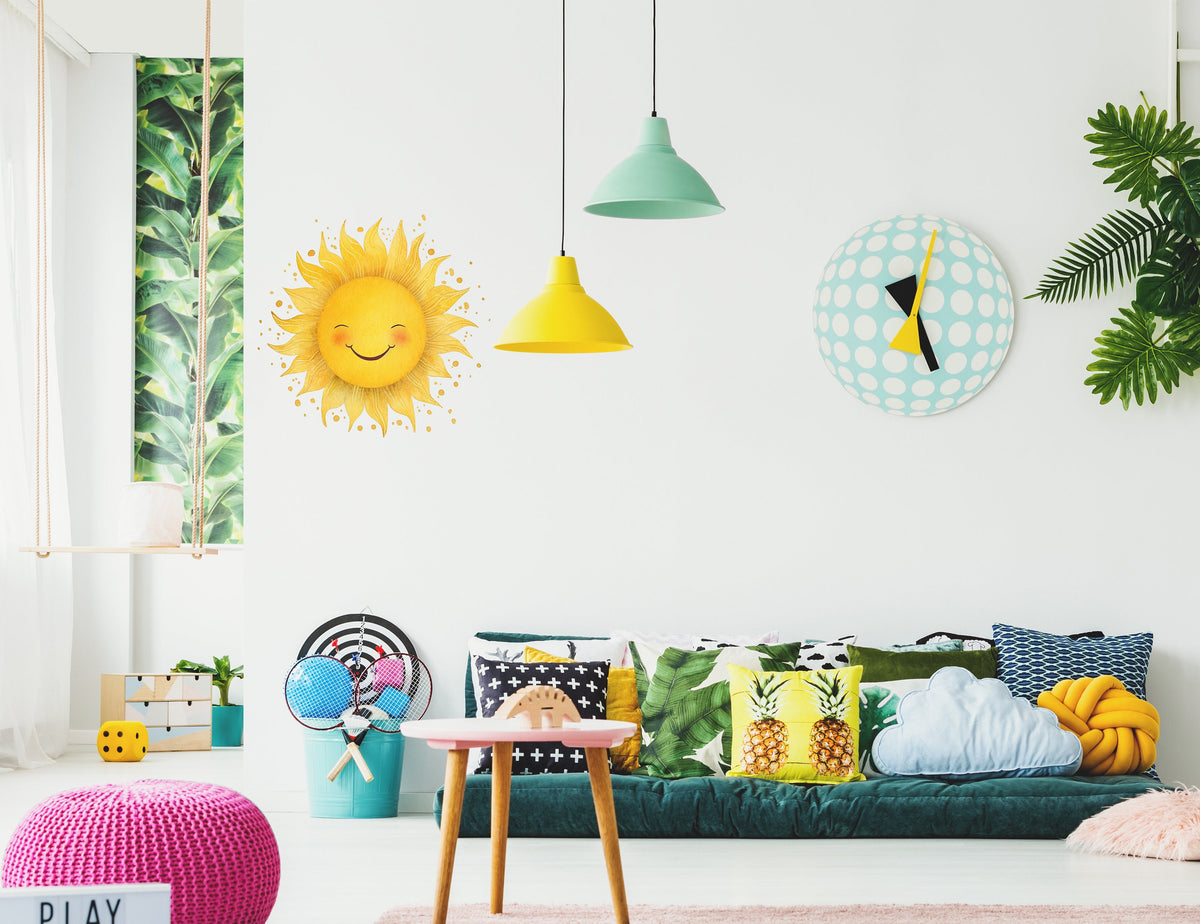 Product presentation view of Watercolor Happy Sun Wall Sticker.