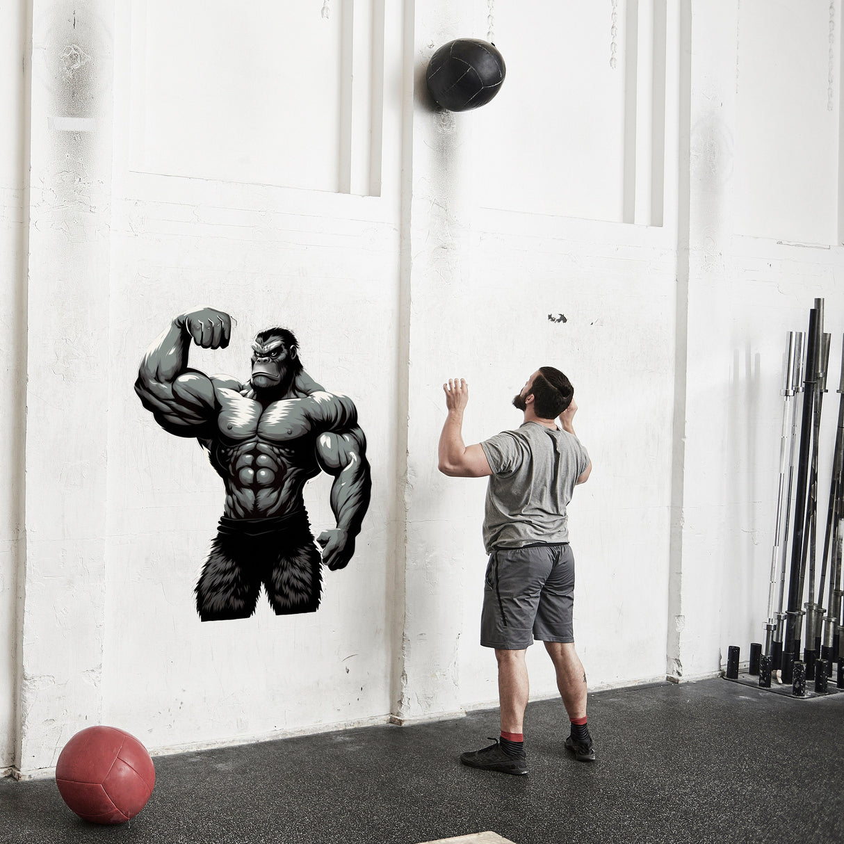 Alternate product view of Gym Wall Decal Muscled Gorilla.