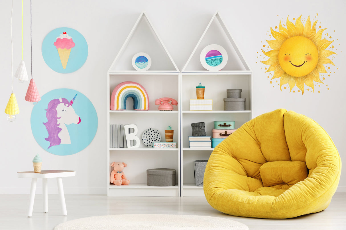 Alternate product presentation of Watercolor Happy Sun Wall Sticker.