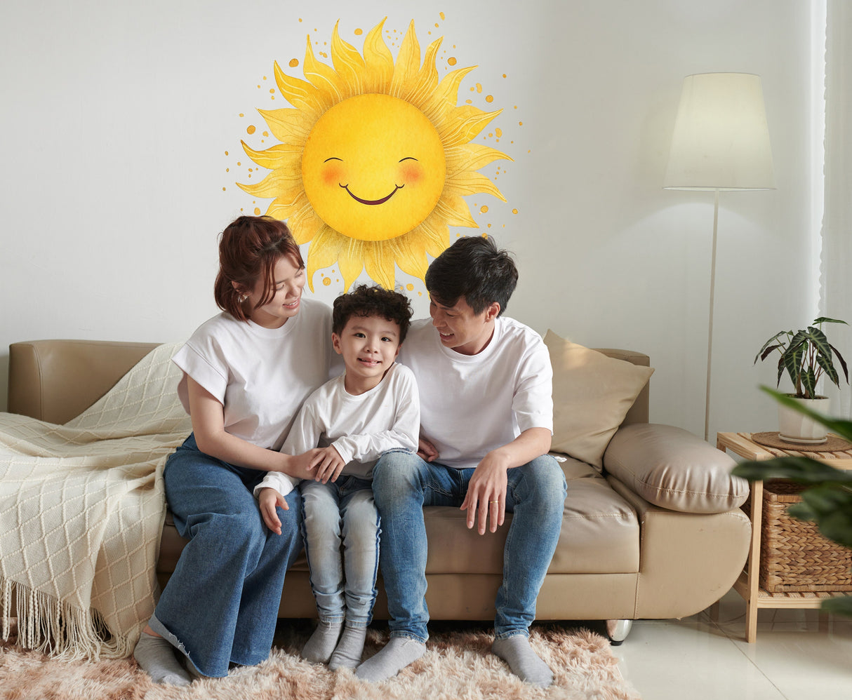 Product detail view of Watercolor Happy Sun Wall Sticker.