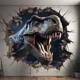 3D Dinosaurs Art Wall Sticker - Vinyl Decor with Broken Illusion Effect.