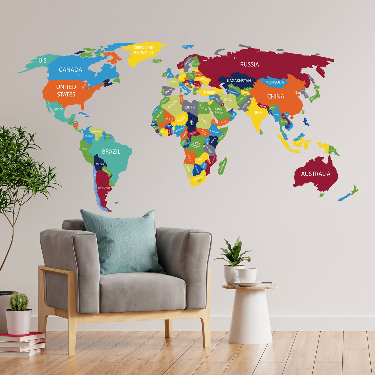 Alternate product presentation of Large World Map Wall Decal.