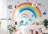 Boho Rainbow Wall Decor Stickers - Watercolor Clouds Stars Decals.
