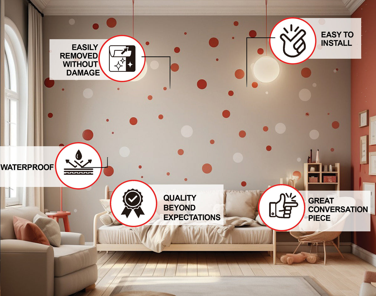 200x White and Red Round Dot Stickers - Small Blank Adhesive Matte Vinyl Polka Decor.