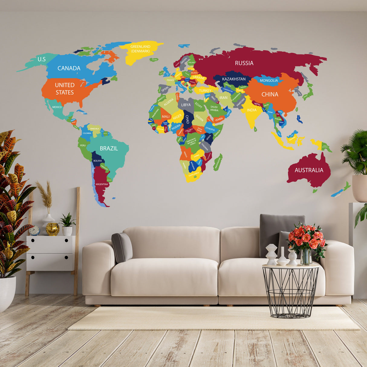 Product gallery view of Large World Map Wall Decal.