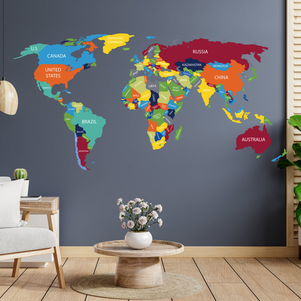 Alternate product view of Large World Map Wall Decal.