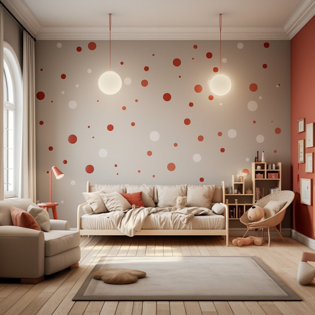 Product presentation view of 200x White and Red Round Dot Stickers.