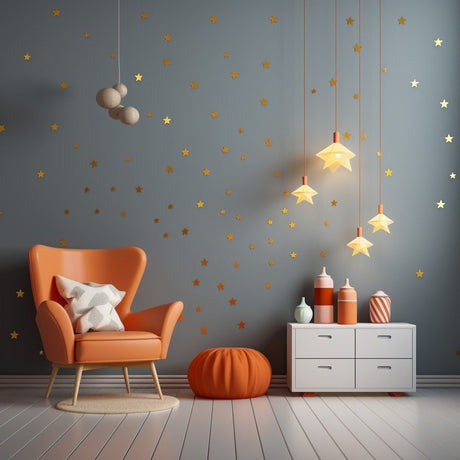 200x Gold Stars Wall Vinyl Stickers - Elegant Peel and Stick Decals Decor for Ceiling and Walls and Bedroom.